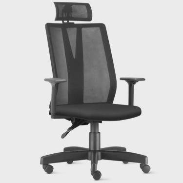 Imagem de Cadeira Escritório Presidente Executiva Giratória Apoio de Cabeça Addit F02 Crepe Preto - Lyam Decor