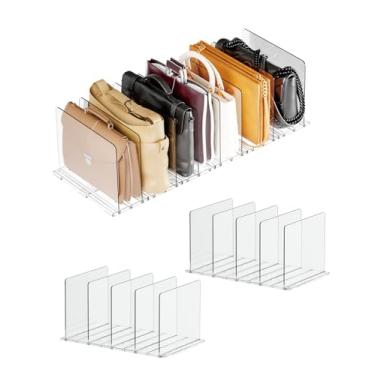 Imagem de KKPOT Organizador de bolsa de acrílico ajustável para prateleira de armário – Divisor de armazenamento de bolsa transparente, suporte de bolso, suporte de embreagem, organizador de prateleira de bolsa