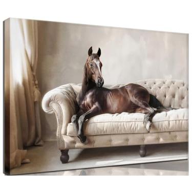 Imagem de Arte de parede de cavalo de fazenda vintage rústico pôsteres de cavalo impressões marrom cavalos pintura galeria cavalos no sofá imagens estilo ocidental para sala de estar escritório quarto decoração