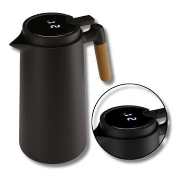 Imagem de Garrafa Térmica Jarra Café Chá Com Visor Led Termometro Digital Temperatura Cabo De Madeira Sofisticada 1L (Preto)