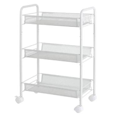 Imagem de Carrinho Organizador Multiuso 3 Cestos Prateleira Com Rodinhas Branco