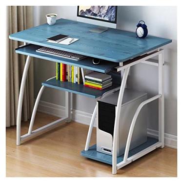 Imagem de AKALNNB Mesa de PC simples mesa de computador portátil com prateleira de armazenamento, mesa de estudo de escritório em casa, estação de trabalho de PC com suporte de CPU e bandeja de teclado, mesas