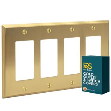 Imagem de Rio Salto Placas De Parede De Latão, Decoração, Quádrupla Cadeira De Balanço, Receptáculo, Placa De Parede, Tamanho Médio, Tampa Para Interruptor De Luz, 4 Faixas, Grande, Decoração Linear Moderna