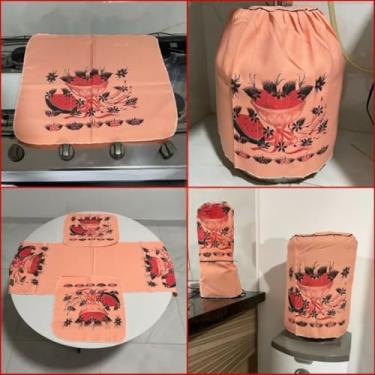 Imagem de Kit 7 Peças para Cozinha em Tecido Oxford - Capas para Eletrodomésticos e Panos de Copa - Cor Salmão