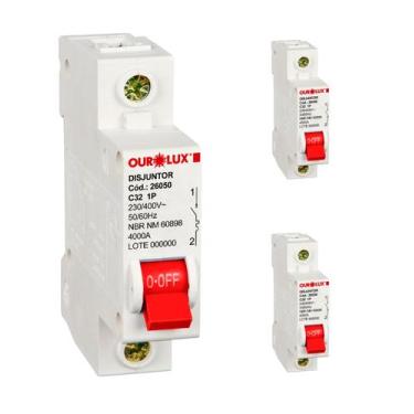 Imagem de 2 Disjuntor Ourolux Unipolar Curva C 32a Inmetro Termomagnético