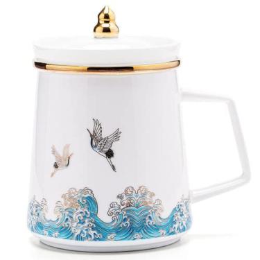 Imagem de PAYNAN Caneca Dehua de 400 ml com filtro de cerâmica, xícara de chá para escritório e separação de chá Kung Fu