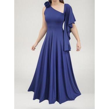 Imagem de Vestido Manga Longo Para Madrinha Casamento Festa Godê Flor - Casual D