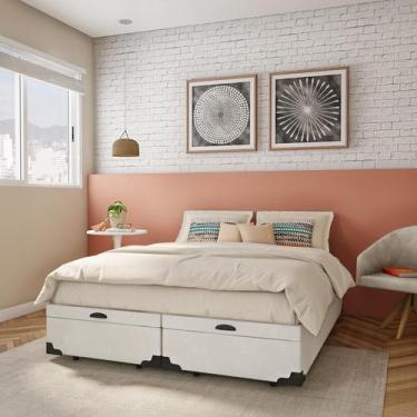 Imagem de Base para Cama Box Queen Mabel com Baú (45x158x198) Branca - Mobly