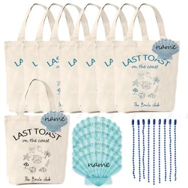 Imagem de Bolsa de despedida de solteira com 8 peças de dama de honra Last Toast on the Coast com cartões personalizados, lembrancinha de festa de Bach costeira, tela reutilizável para damas de honra, sacolas