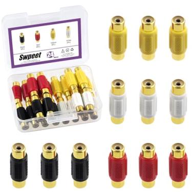 Imagem de Swpeet Kit de acoplador fêmea para fêmea RCA banhado a ouro, adaptador de áudio e vídeo RCA, conector de extensão de cabo RCA, adaptador RCA para alto-falante, cabo RCA, amplificador