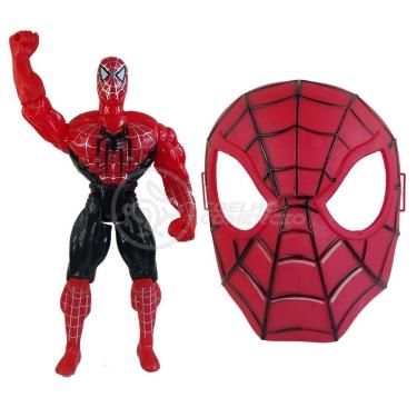 Imagem de Brinquedo Boneco Vingadores Homem Aranha 25Cm + Mascara 16Cm