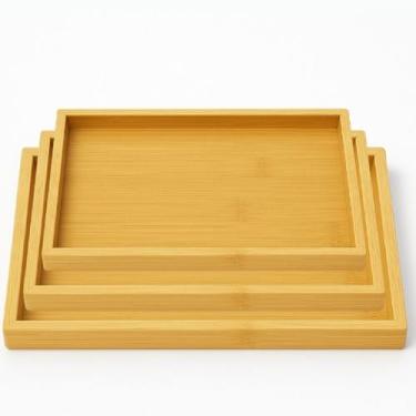Imagem de 3 Bandejas Travessa Bambu Retangular Decoração Café Lavabo - On