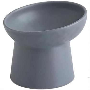 Imagem de Comedouro Elevado de cerâmica para Gatos e Cães, 200ml, design moderno - Modelo Vicenzo (Cinza)