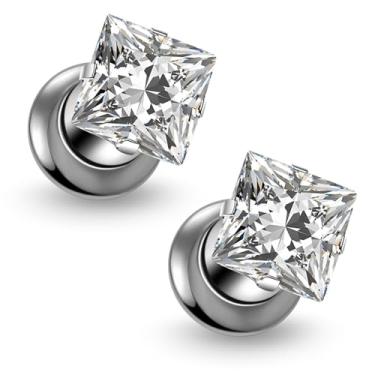 Imagem de Ruifan Calibres para orelhas ASTM F136 titânio quadrado transparente CZ único alargador parafuso túnel calibres brincos expansor de orelha kit alargadores alargadores alargadores piercings para