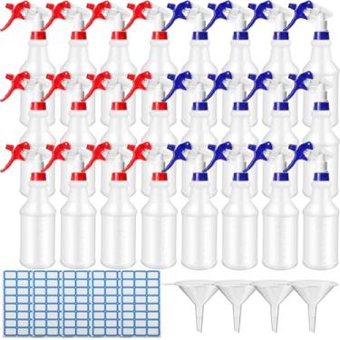 Imagem de Zubebe Pacote com 24 frascos de spray de plástico de 946 ml a granel à prova de vazamentos resistentes para suprimentos de limpeza frascos de névoa com etiqueta e bocal ajustável para plantas