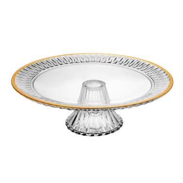 Imagem de Prato para Bolo de Cristal com Pé e Fio de Ouro Radial - Lyor