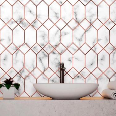 Imagem de Papel De Parede Geométrico Hexágono Mármore Rose Gold - Geral