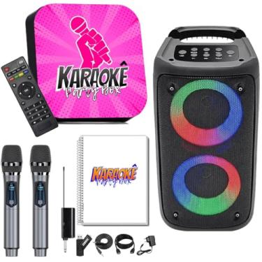 Imagem de Karaoke Party Box Profissional Rosa +2 Microfones Sem Fio +Caixa De Som +2000 Músicas +Catálogo (Sistema Com Pontuação) Jukebox Com Lista De Espera