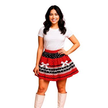 Imagem de Saia Festa Junina Caipira Rodada c/ Fitas e Renda