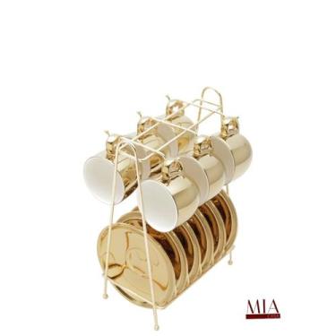 Imagem de Conjunto de Café 6 Xicaras com Pires mais Suporte em Dourado - Wolff