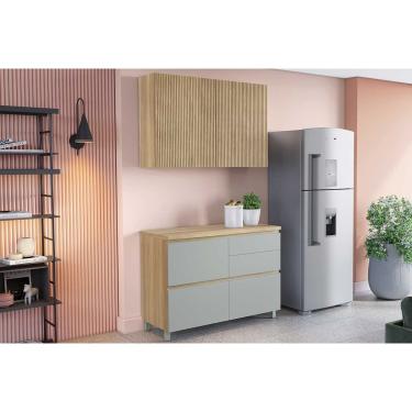 Imagem de Kit Cozinha Modulada 2 Peças Rainha (1Aéreo+1Balcão) C2P44 Nature/Verde-Nesher