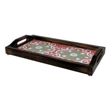 Imagem de Bandeja De Café Da Manha Grande Em Madeira Rustica Com Alça - Carvalho