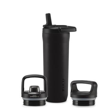 Imagem de ZULU Garrafa de água infantil Base de 510 g de aço inoxidável com 3 tampas - Canudo, Chug, Twist | Garrafa térmica de metal com parede dupla e isolada a vácuo | Serve para porta-copos de carro, alça