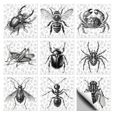 Imagem de CHGCRAFT 36 peças, 9 estilos, desenho de linha, insetos, azulejos, adesivos, besouros, aranhas e caranguejos, adesivos de azulejo de parede, à prova d'água, adesivos autoadesivos para cozinha
