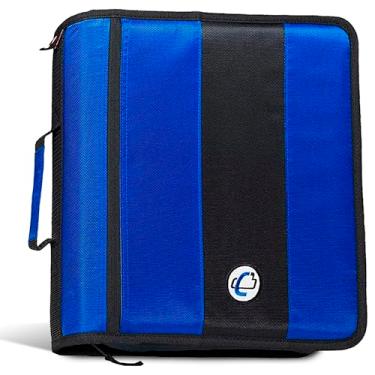 Imagem de Case-it Fichário clássico com zíper | Anéis de vedação de 5 cm, capacidade para 350 folhas, vários bolsos de armazenamento e alça de ombro | Organizador de escola e escritório | D-251 azul