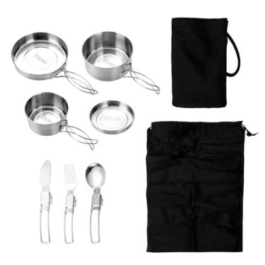 Imagem de oshhni Conjunto de 7 utensílios de acampamento em aço inoxidável 304, kit de bagunça para acampamento, conjunto de utensílios de cozinha reutilizáveis, potes