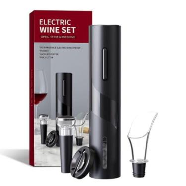 Imagem de Abridor de Vinho Elétrico Saca Rolhas Automatico Gourmet Kit 4 Peças Com Cortador Aerador Rolha a Vacuo