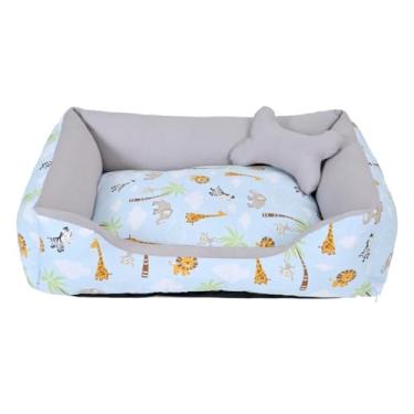 Imagem de Cama cachorro medio caminha pet 60 x 50 com ziper lavavel fundo impermeavel +almofadinha(safari turqueza/cinza (M))