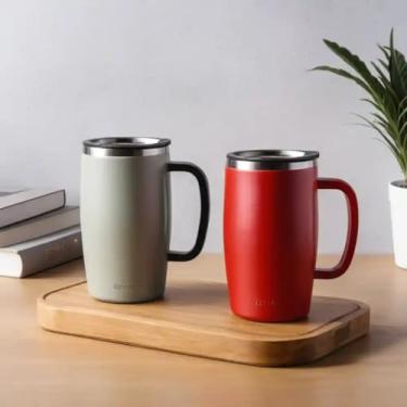 Imagem de Caneca Térmica Parede Dupla em Aço Inox Vermelha 500ml com Base Antiderrapante - Estilo Minimalista