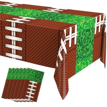 Imagem de Oudain 6 peças de toalha de mesa de futebol para festa de futebol 277 x 137 cm, retangular, toalha de mesa de rúgbi, descartável, de plástico, para futebol, rúgbi, festa de aniversário, lembrancinhas
