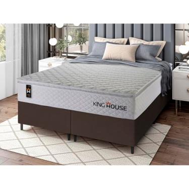Imagem de Conjunto Cama Box Marrom c/ Molas Ensacadas New Moon Branco King 193x203x66