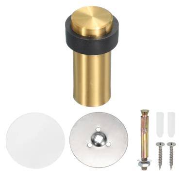 Imagem de PATIKIL 1 conjunto de batentes de porta redondos, batente de porta de aço inoxidável de 80 mm cunha cilindro de metal autoadesivo com parafuso para parte inferior do piso da porta interna, cinza