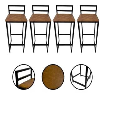 Imagem de Kit 4 Banquetas Industriais Altas, P/cozinhas, Balcão (Marrom)