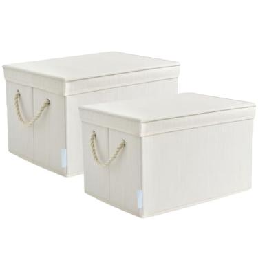 Imagem de JS HOME Pacote com 2 caixas de armazenamento com sistema organizador de armário, caixas de armazenamento dobráveis resistentes para organizar roupas, livros - Prateleiras organizadoras de prateleiras