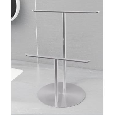 Imagem de Suporte de toalha de mão, toalheiro de mão de aço inoxidável em forma de T de 58 cm para banheiro, cozinha e bancada, suporte livre com base antiderrapante, comporta 2 toalhas, acabamento escovado