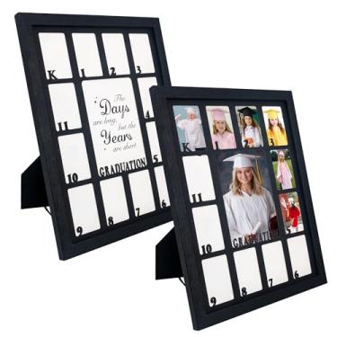 Imagem de FramePro Porta-retratos de ano escolar K-12, moldura preta para colagem de fotos de formatura com tapete preto, exibe uma foto 12 x 17 e doze imagens de 6 x 8 cm, lembranças de presente de formatura