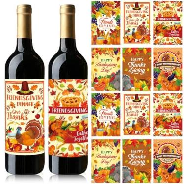 Imagem de Adesivos para garrafas de vinho de Ação de Graças, folhas de bordo, abóbora, peru, tema de festa, decoração de garrafa de vinho, presente champanhe, rótulo para feliz Dia de Ação de Graças, outono