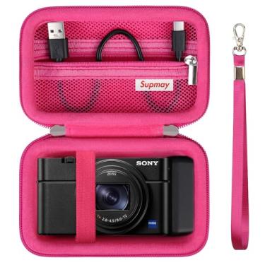 Imagem de Supmay Estojo de transporte para câmera compacta premium Sony RX100 VII/RX100 VI/RX100 V/RX100 IV/RX100 III, bolsa de viagem com bolso de malha com zíper para cabo de carregamento, cartão USB, rosered