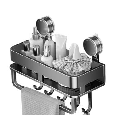 Imagem de Organizador de Temperos,Organizador de Temperos Montado na Parede | Prateleira De Armazenamento Com Ventosas Com 5 Ganchos Para Cozinha Despensa Casa De Banho Metal Mármore Azulejo De Vidro