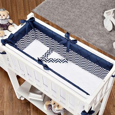 Imagem de Kit Para Mini Berço 7 Peças Chevron Azul Marinho