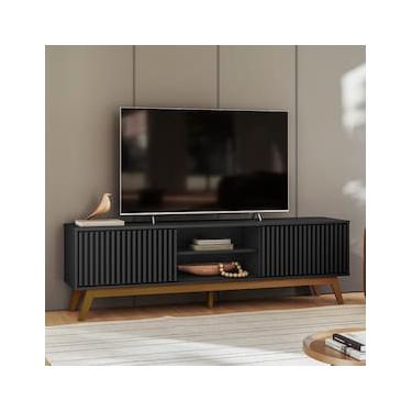 Imagem de Rack Olivar Fox 180 Ripado Para TV até 65” Porta Deslizante 2 Portas 4 Nichos