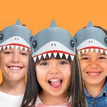 Imagem de Big Dot of Happiness Shark Party Paper Crowns, Jawesome Shark Bite Headbands for Kids Summer Birthday Party, DIY Ocean Party Hat Favors, 16 Count