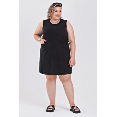 Imagem de Vestido Feminino Plus Size Malha Canelada C/ Bolso - Serena, Preto, G2