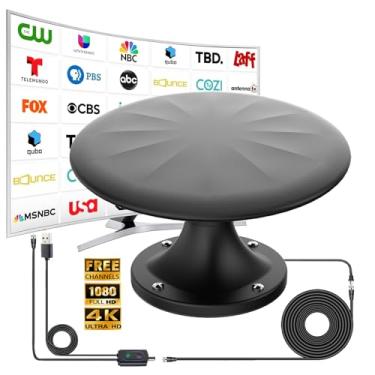 Imagem de Antena RV para trailer, antenas de TV RV montadas no teto, sinal de antena digital HD de recepção omnidirecional de longo alcance de 720°, com super amplificador de sinal, cabo HDTV de 10,7 m (preto