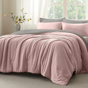 Imagem de Voguease Conjunto de edredom king size, luxuoso, de malha de jérsei ultramacia, cinza, rosa, leve, alternativo, para todas as estações, conjunto de cama de 3 peças