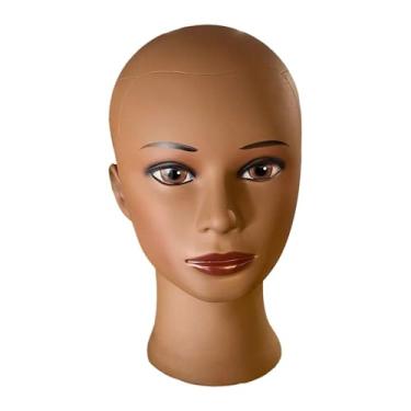 Imagem de KiBcsLic Suporte de exibição de cabeça de manequim feminino para perucas, suporte profissional de PVC para fones de ouvido carecas, modelo para óculos, Pele Escura